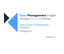 Award logo: Data Management Insight Awards USA 202W inner. Best Client On-Boarding Solution. Diligencia Consulting Ltd