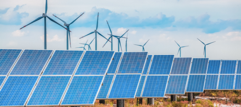 Solar panels and wind turbines